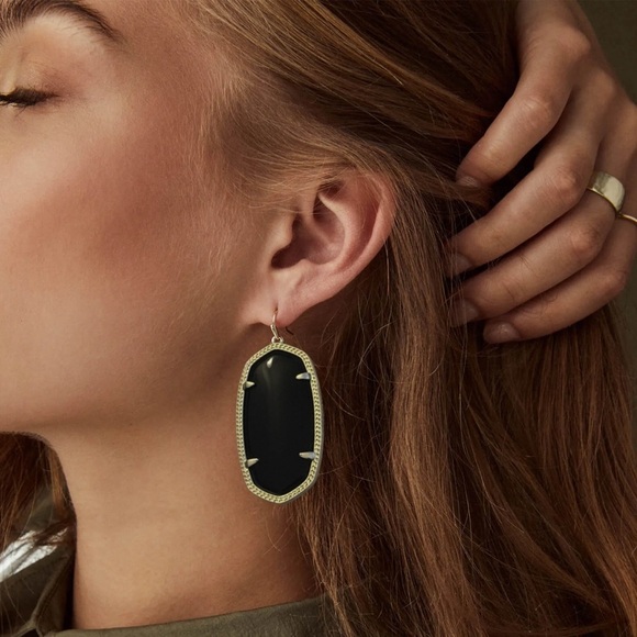 Kendra Scott • Danielle Earrings • Gold Tone Black Onyx • French Wire - Picture 2 of 3